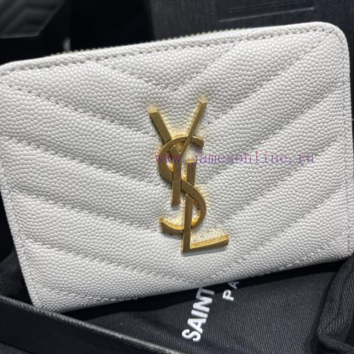 Yves Saint Laurent Bags 𝑴𝒐𝒏𝒐𝒈𝒓𝒂𝒎 _ WhiteShort round zipper wallet, made of black grain textured cowhide leather, pai s42ronyn - Image 4
