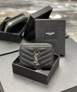 Yves Saint Laurent Bags 𝑴𝒐𝒏𝒐𝒈𝒓𝒂𝒎 _ Black silver buckleShort round zipper wallet, made of black grain textured cowhid tlww45rh