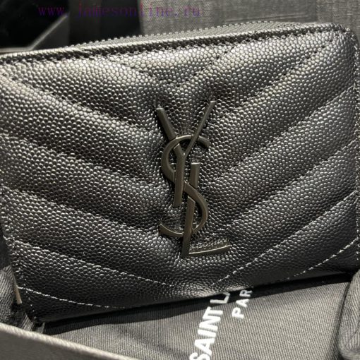 Yves Saint Laurent Bags 𝑴𝒐𝒏𝒐𝒈𝒓𝒂𝒎 _ Black buckleShort round zipper wallet, made of black grain textured cowhide leath i6dk7osd - Image 4