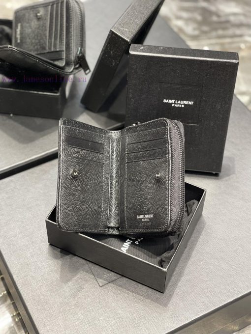 Yves Saint Laurent Bags 𝑴𝒐𝒏𝒐𝒈𝒓𝒂𝒎 _ Black buckleShort round zipper wallet, made of black grain textured cowhide leath i6dk7osd - Image 8