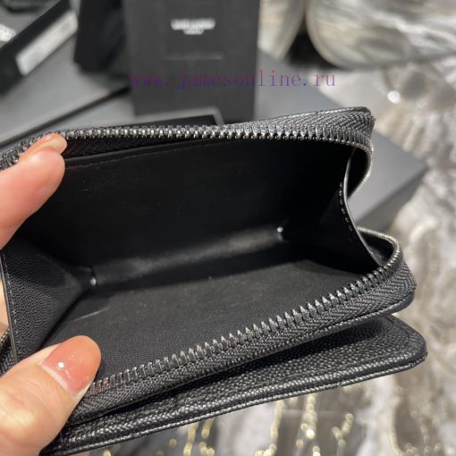 Yves Saint Laurent Bags 𝑴𝒐𝒏𝒐𝒈𝒓𝒂𝒎 _ Black buckleShort round zipper wallet, made of black grain textured cowhide leath i6dk7osd - Image 10