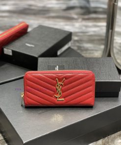 Yves Saint Laurent Bags 𝑴𝒐𝒏𝒐𝒈𝒓𝒂𝒎 _ RedZipper wallet, made of black grain textured cowhide, paired with classic iconi z4pju2tn
