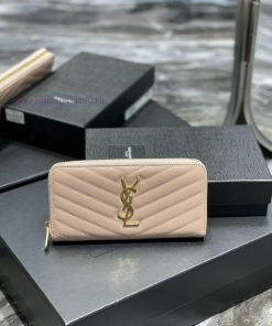 Yves Saint Laurent Bags 𝑴𝒐𝒏𝒐𝒈𝒓𝒂𝒎 _ PinkZipper wallet, made of black grain textured cowhide, paired with classic icon alvwhxcz