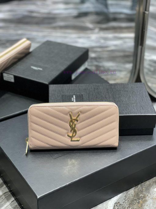 Yves Saint Laurent Bags 𝑴𝒐𝒏𝒐𝒈𝒓𝒂𝒎 _ PinkZipper wallet, made of black grain textured cowhide, paired with classic icon alvwhxcz - Image 2