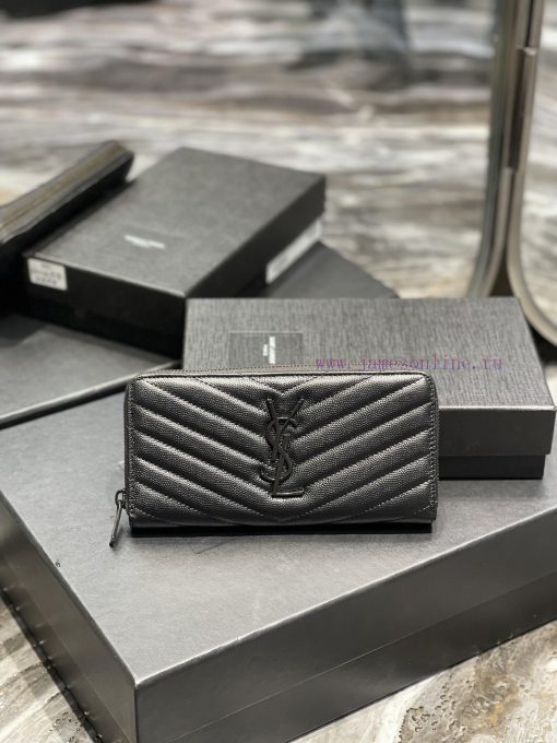 Yves Saint Laurent Bags 𝑴𝒐𝒏𝒐𝒈𝒓𝒂𝒎 _ Black buckleZipper wallet, made of black grain textured cowhide, paired with clas 6um8c846 - Image 2