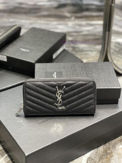 Yves Saint Laurent Bags 𝑴𝒐𝒏𝒐𝒈𝒓𝒂𝒎 _ Black silver buckleZipper wallet, made of black grain textured cowhide, paired wi fpfwvle6 - Image 2