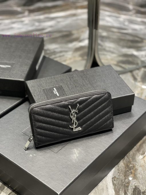 Yves Saint Laurent Bags 𝑴𝒐𝒏𝒐𝒈𝒓𝒂𝒎 _ Black silver buckleZipper wallet, made of black grain textured cowhide, paired wi fpfwvle6 - Image 3