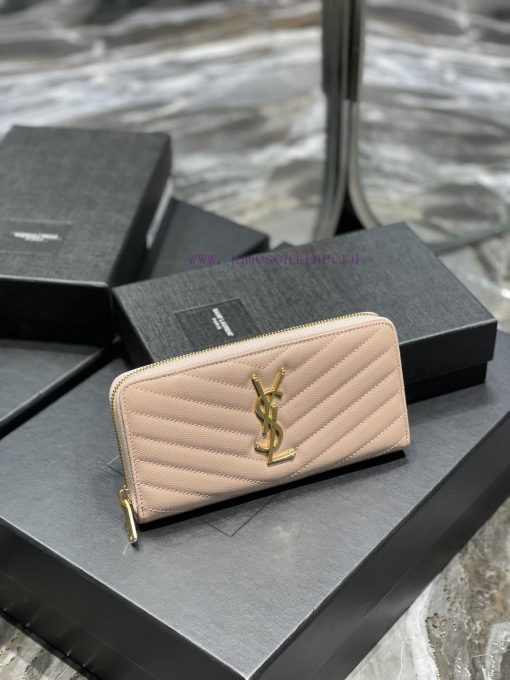 Yves Saint Laurent Bags 𝑴𝒐𝒏𝒐𝒈𝒓𝒂𝒎 _ PinkZipper wallet, made of black grain textured cowhide, paired with classic icon alvwhxcz - Image 3