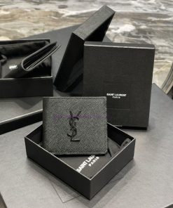 Yves Saint Laurent Bags Men's short single compartment wallet with metal YSL initials logo, Italian caviar calf leat gmu2qyf7