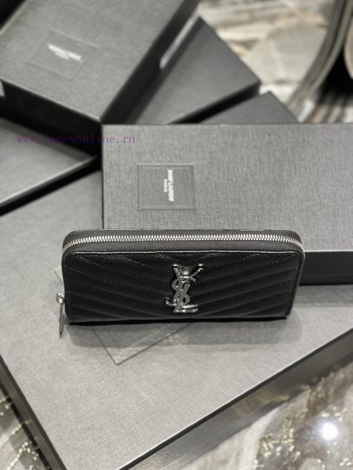 Yves Saint Laurent Bags 𝑴𝒐𝒏𝒐𝒈𝒓𝒂𝒎 _ Black silver buckleZipper wallet, made of black grain textured cowhide, paired wi fpfwvle6 - Image 4