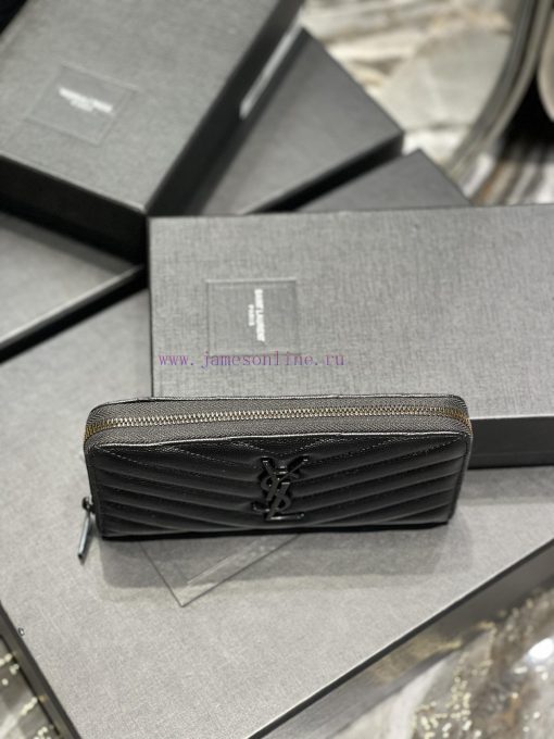 Yves Saint Laurent Bags 𝑴𝒐𝒏𝒐𝒈𝒓𝒂𝒎 _ Black buckleZipper wallet, made of black grain textured cowhide, paired with clas 6um8c846 - Image 4