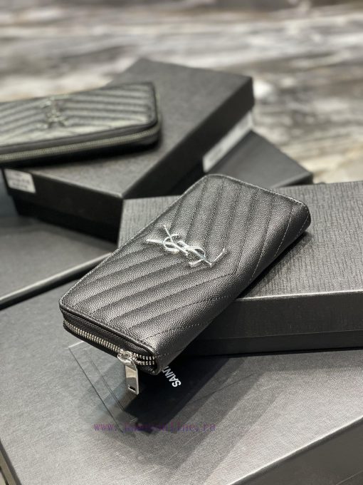 Yves Saint Laurent Bags 𝑴𝒐𝒏𝒐𝒈𝒓𝒂𝒎 _ Black silver buckleZipper wallet, made of black grain textured cowhide, paired wi fpfwvle6 - Image 5