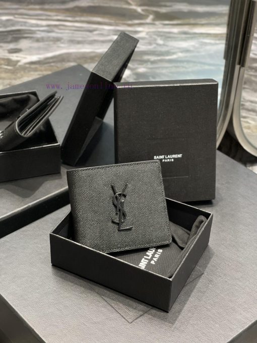 Yves Saint Laurent Bags Men's short single compartment wallet with metal YSL initials logo, Italian caviar calf leat gmu2qyf7 - Image 3
