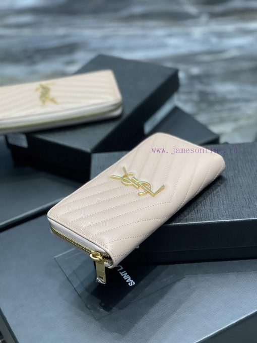 Yves Saint Laurent Bags 𝑴𝒐𝒏𝒐𝒈𝒓𝒂𝒎 _ PinkZipper wallet, made of black grain textured cowhide, paired with classic icon alvwhxcz - Image 6