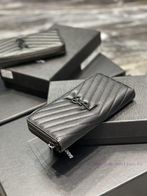 Yves Saint Laurent Bags 𝑴𝒐𝒏𝒐𝒈𝒓𝒂𝒎 _ Black buckleZipper wallet, made of black grain textured cowhide, paired with clas 6um8c846 - Image 6