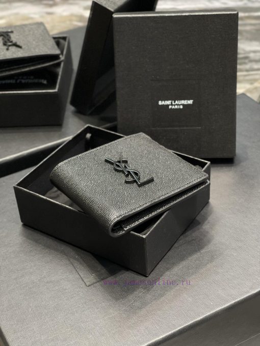 Yves Saint Laurent Bags Men's short single compartment wallet with metal YSL initials logo, Italian caviar calf leat gmu2qyf7 - Image 4