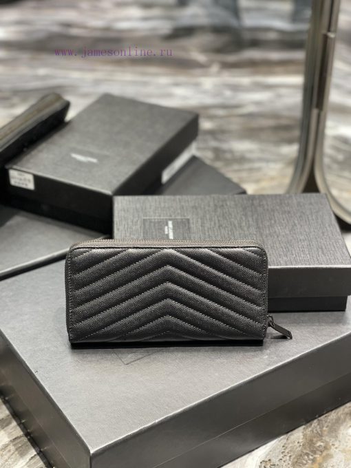 Yves Saint Laurent Bags 𝑴𝒐𝒏𝒐𝒈𝒓𝒂𝒎 _ Black buckleZipper wallet, made of black grain textured cowhide, paired with clas 6um8c846 - Image 8