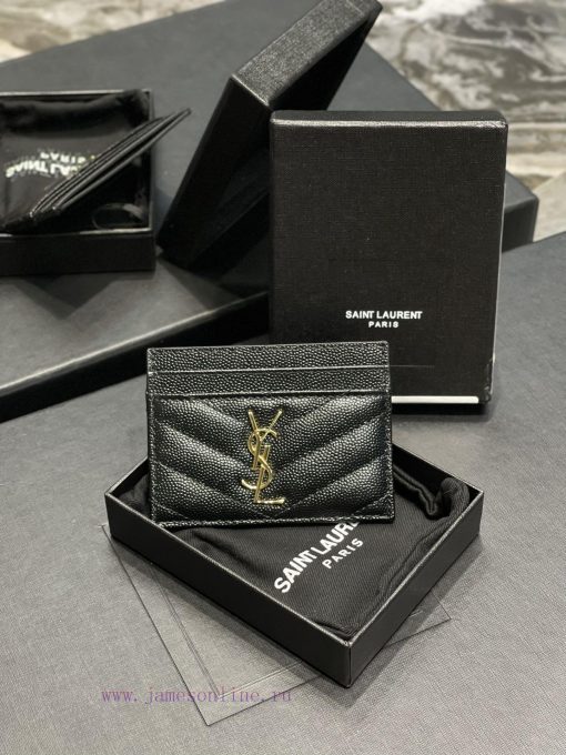Yves Saint Laurent Bags 𝑴𝒐𝒏𝒐𝒈𝒓𝒂𝒎 Card Bag - Black Gold BuckleVery small and exquisite; Imported Italian caviar cowhi tc8fht8m