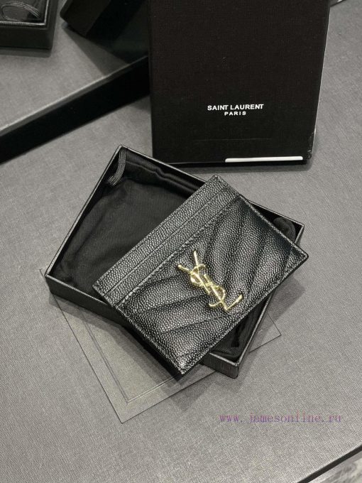 Yves Saint Laurent Bags 𝑴𝒐𝒏𝒐𝒈𝒓𝒂𝒎 Card Bag - Black Gold BuckleVery small and exquisite; Imported Italian caviar cowhi tc8fht8m - Image 5