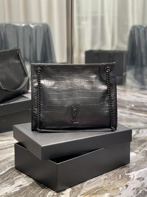 Yves Saint Laurent Bags Niki shopping bag_The combination of medium light crocodile pattern and black gives it a coo pcoq2lrh
