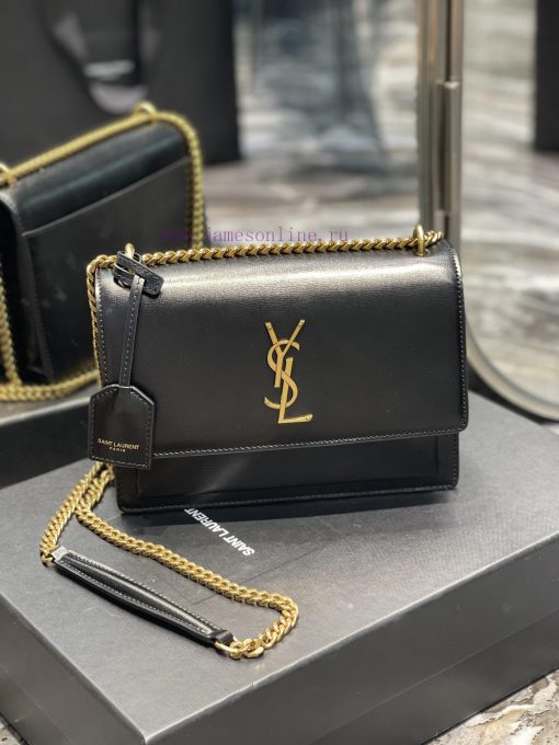 Yves Saint Laurent Bags 𝑺𝒖𝒏𝒔𝒆𝒕 𝟮𝟮𝒄𝒎Black gold buckleThe unbeatable classic toothpick patterned sunset bag has been p ryhg03m5 - Image 2