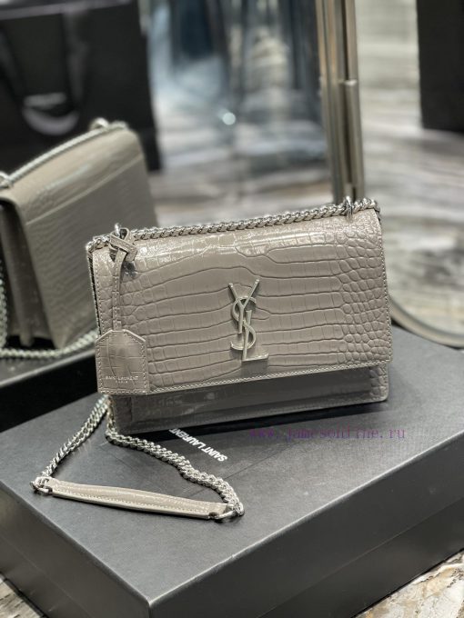 Yves Saint Laurent Bags 𝑺𝒖𝒏𝒔𝒆𝒕 𝟮𝟮𝒄𝒎Grey silver buckleThe unbeatable classic crocodile patterned sunset bag has been 6zw6xhfl - Image 2