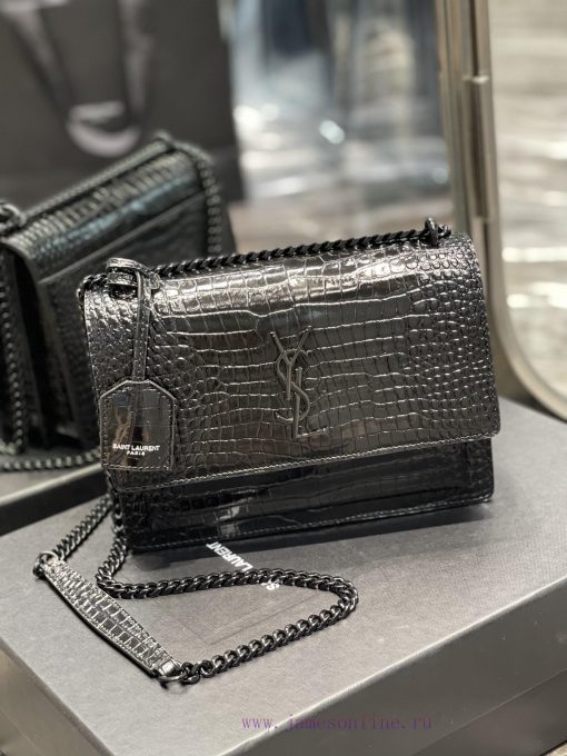 Yves Saint Laurent Bags 𝑺𝒖𝒏𝒔𝒆𝒕 𝟮𝟮𝒄𝒎Black buckleThe unbeatable classic crocodile patterned sunset bag has been popula iu6p7duf - Image 2