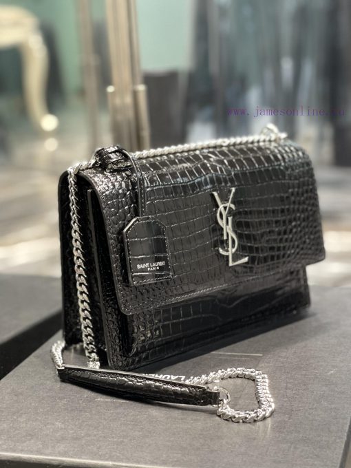 Yves Saint Laurent Bags 𝑺𝒖𝒏𝒔𝒆𝒕 𝟮𝟮𝒄𝒎Black silver buckleThe unbeatable classic crocodile patterned sunset bag has been y4a6g9ii - Image 3
