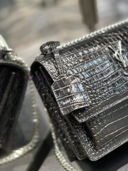 Yves Saint Laurent Bags 𝑺𝒖𝒏𝒔𝒆𝒕 𝟮𝟮𝒄𝒎Black silver buckleThe unbeatable classic crocodile patterned sunset bag has been y4a6g9ii - Image 4