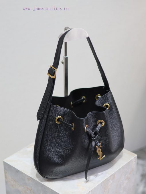 Yves Saint Laurent Bags Paris VII Grain Leather Small HOBO HandbagCowhide drawstring closure, adorned with iconic CA 3uzik3ox - Image 5
