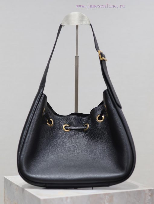 Yves Saint Laurent Bags Paris VII Grain Leather Small HOBO HandbagCowhide drawstring closure, adorned with iconic CA 3uzik3ox - Image 8