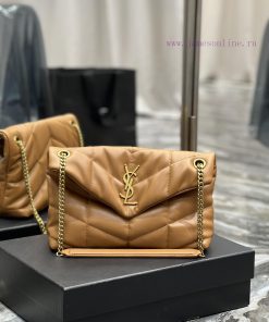 Yves Saint Laurent Bags Caramel colored gold buckleLoulou Puffer_ Quilted lamb leather bag, made of 100% lambskin, w xpniu7f1