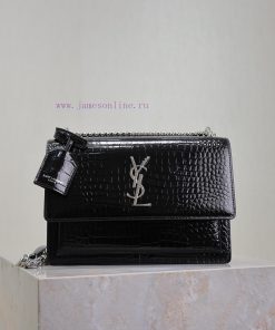 Yves Saint Laurent Bags Black crocodile pattern with silver bucklesunset 22cm_The unbeatable classic sunset bag has rae0m3eq