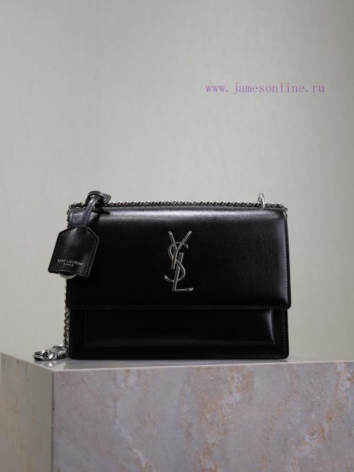 Yves Saint Laurent Bags Black toothpick pattern with silver bucklesunset 22cm_The unbeatable classic sunset bag has ave5gx3j
