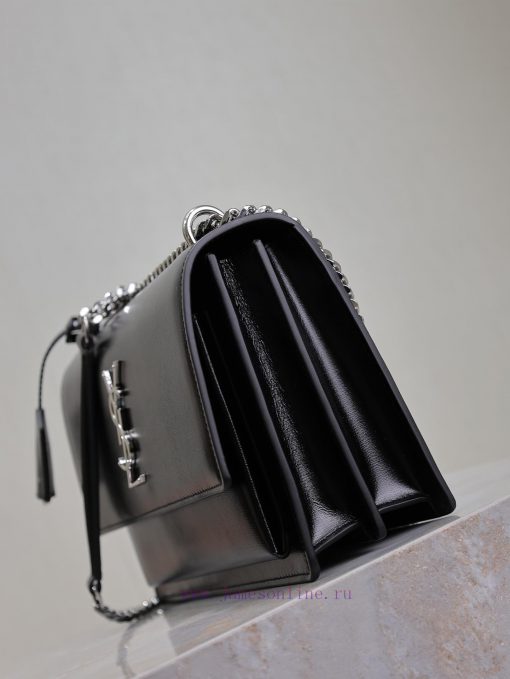 Yves Saint Laurent Bags Black toothpick pattern with silver bucklesunset 22cm_The unbeatable classic sunset bag has ave5gx3j - Image 5