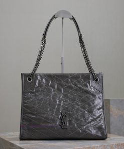 Yves Saint Laurent Bags Dark grayNiki shopping bag_Imported wrinkled oil wax cowhide from Italy, wrapped entirely in y7c7nuop