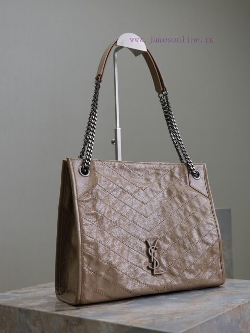 Yves Saint Laurent Bags Apricot colorNiki shopping bag_Imported wrinkled oil wax cowhide from Italy, wrapped entirel d7uqwl0d - Image 4