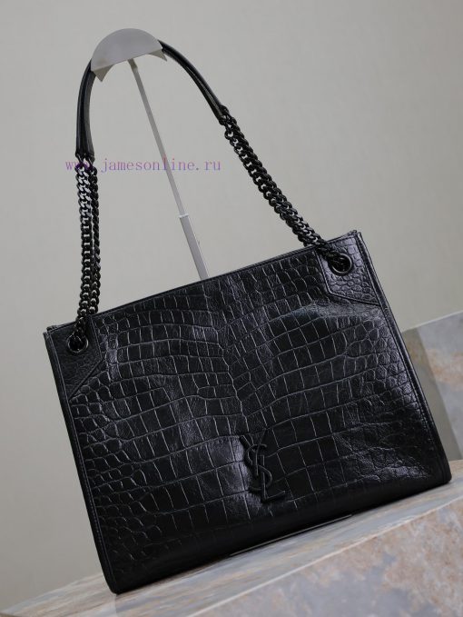 Yves Saint Laurent Bags Black button crocodile patternNiki shopping bag_Imported crocodile embossed cowhide from Ita n7im0d9b - Image 3
