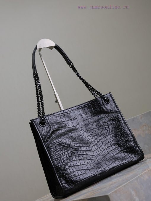 Yves Saint Laurent Bags Black button crocodile patternNiki shopping bag_Imported crocodile embossed cowhide from Ita n7im0d9b - Image 10