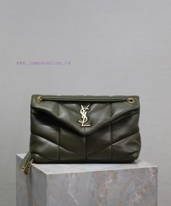 Yves Saint Laurent Bags Olive green sheepskin with gold buckleLoulou Puffer_Quilted Sheepskin Chain Bag, made of 100 8lthy9kp