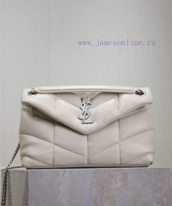 Yves Saint Laurent Bags White silver buckle 29cmLoulou Puffer_Quilted Sheepskin Chain Bag, made of 100% calf leather kzjbqpz8