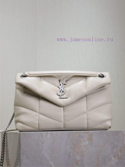 Yves Saint Laurent Bags White silver buckle 29cmLoulou Puffer_Quilted Sheepskin Chain Bag, made of 100% calf leather kzjbqpz8