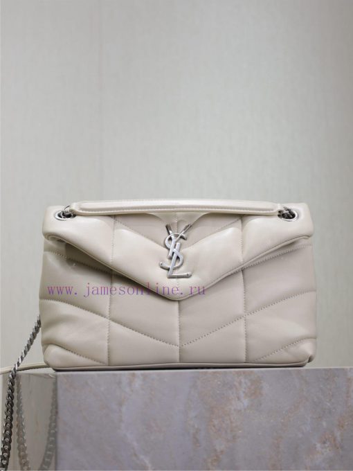Yves Saint Laurent Bags White silver buckle 29cmLoulou Puffer_Quilted Sheepskin Chain Bag, made of 100% calf leather kzjbqpz8 - Image 2
