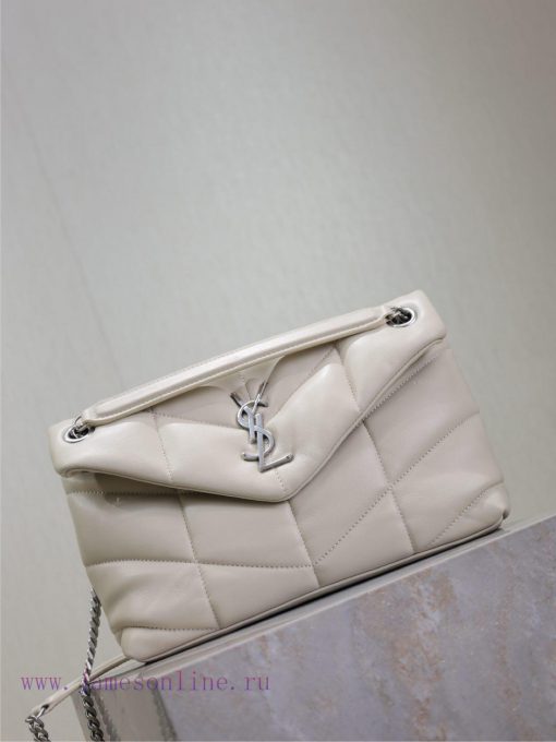 Yves Saint Laurent Bags White silver buckle 29cmLoulou Puffer_Quilted Sheepskin Chain Bag, made of 100% calf leather kzjbqpz8 - Image 3