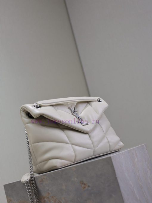 Yves Saint Laurent Bags White silver buckle 29cmLoulou Puffer_Quilted Sheepskin Chain Bag, made of 100% calf leather kzjbqpz8 - Image 5