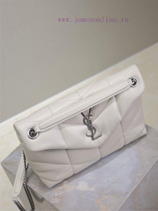 Yves Saint Laurent Bags White silver buckle 29cmLoulou Puffer_Quilted Sheepskin Chain Bag, made of 100% calf leather kzjbqpz8 - Image 6