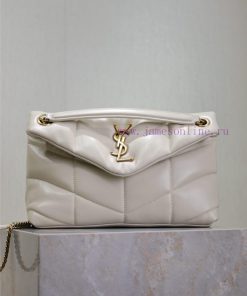 Yves Saint Laurent Bags White gold buckle 29cmLoulou Puffer_Quilted Sheepskin Chain Bag, made of 100% calf leather, d37snzor