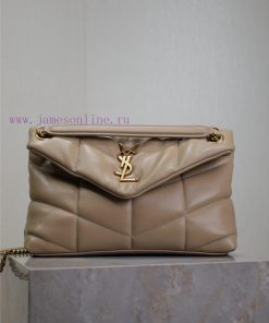 Yves Saint Laurent Bags Apricot colored gold buckle 29cmLoulou Puffer_Quilted Sheepskin Chain Bag, made of 100% calf dpve28g2