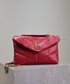 Yves Saint Laurent Bags Red gold buckle sheepskin double chainLoulou Puffer mini_ Mini Double Chain Bag Comes Full P fsdrf4v8