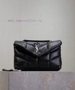 Yves Saint Laurent Bags Black silver buckle double chain 23cmLoulou Puffer mini_ Mini Double Chain Bag Comes Full Pa s6l9j4u0